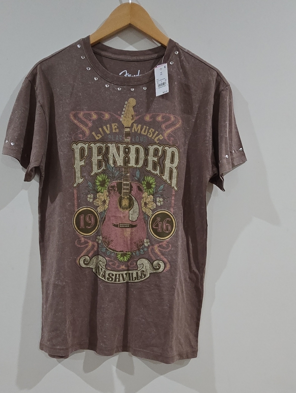 NEW Women’s XXS Fender On Nashville T Shirt Tee Mini DRESS Metal Studs Oversized